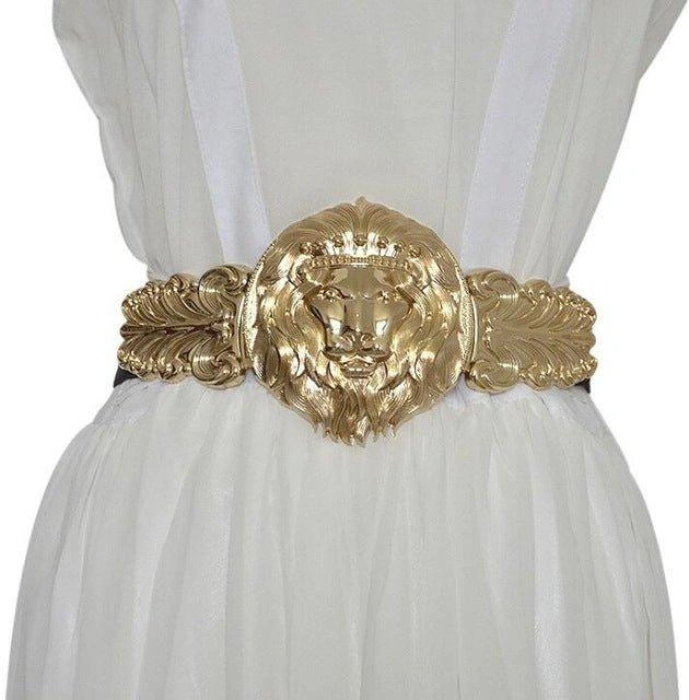 Cintura elastica da donna con fibbia Leone dorata: Eleganza Italiana e Stile senza tempo!
